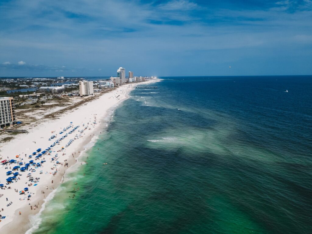 aerial view gulf shore's coastal area